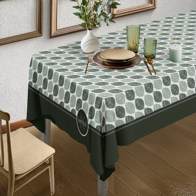 Stylised Leaf Pattern Monogram Large Green ID707 Tablecloth (Creator Uploaded)