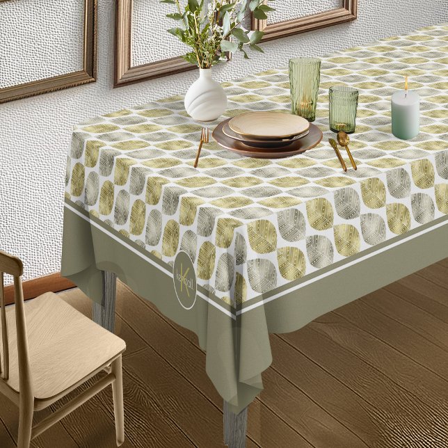 Stylised Leaf Pattern Monogram Small Gold ID707 Tablecloth (Creator Uploaded)