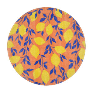 Stylised Lemons Vintage Tropical Pattern Cutting Board
