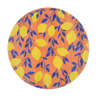 Stylised Lemons Vintage Tropical Pattern Cutting Board