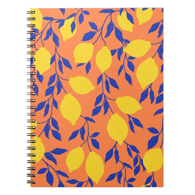 Stylised Lemons Vintage Tropical Pattern Notebook (Front)