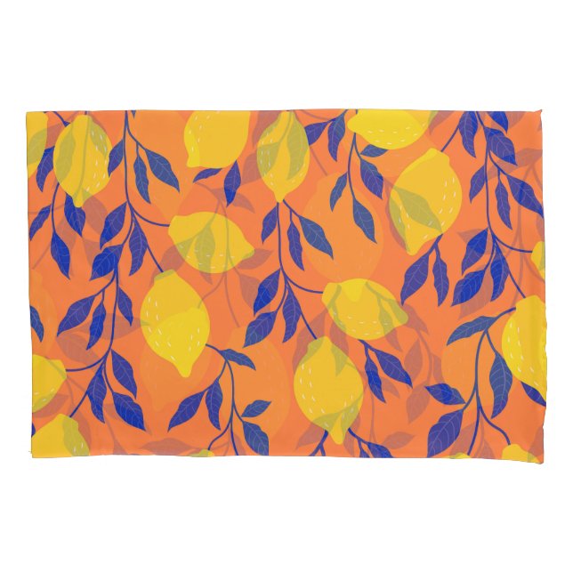 Stylised Lemons Vintage Tropical Pattern Pillowcase (Front)