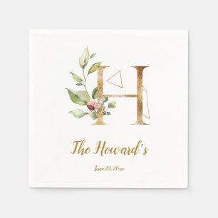 Stylised Letter H Floral Wedding Napkins