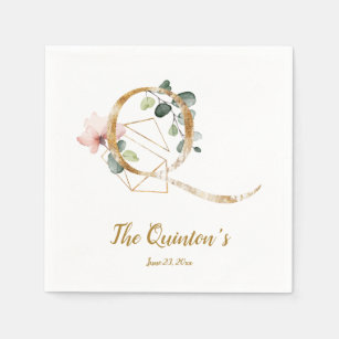 Stylised Letter Q Floral Wedding Napkins