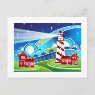 Stylised Lighthouse And Scenery Postcard
