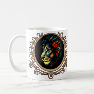 Stylised Lion Head Portrait in Mandala Frame Coffee Mug