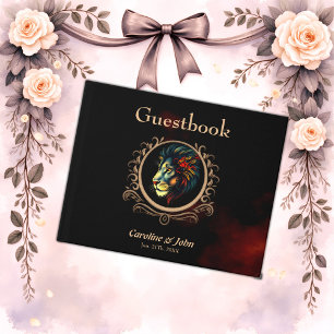 Stylised Lion Head Portrait in Mandala Frame  Guest Book