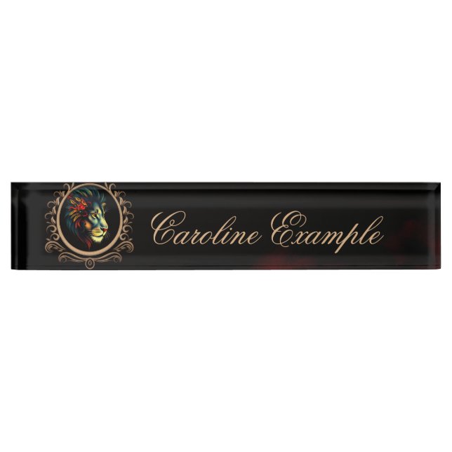 Stylised Lion Head Portrait in Mandala Frame Nameplate (Front)