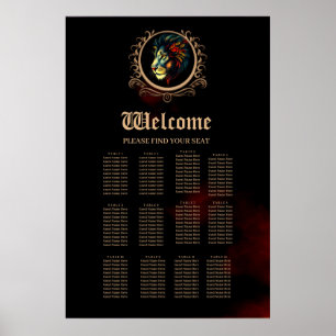 Stylised Lion Head Portrait in Mandala Frame  Poster