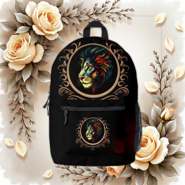 Stylised Lion Head Portrait in Mandala Frame  Printed Backpack (Creator Uploaded)