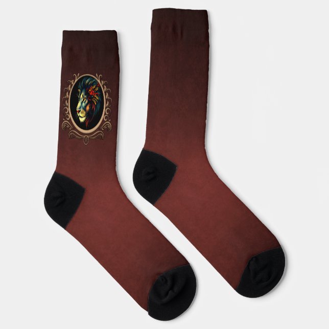 Stylised Lion Head Portrait in Mandala Frame  Socks (Right)