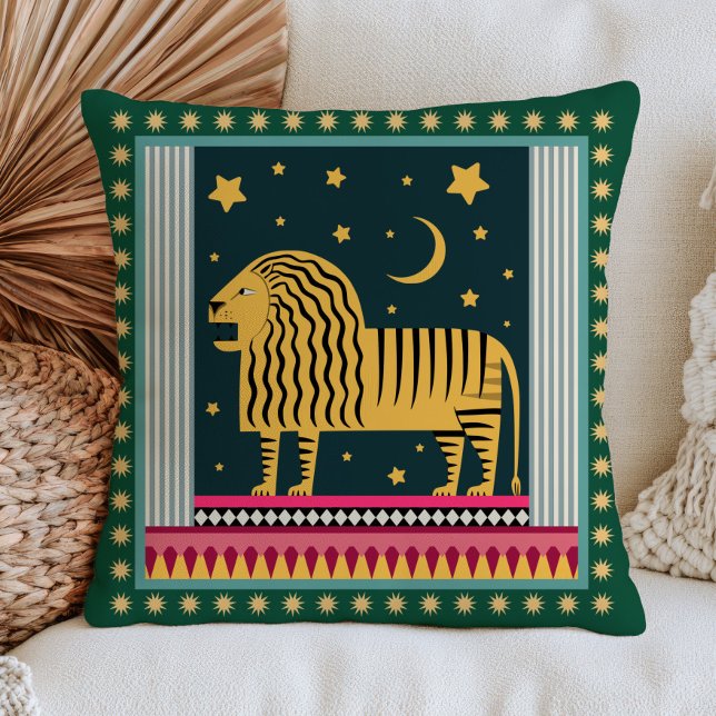 Stylised Lion Under Starry Night Sky Eclectic      Cushion (Creator Uploaded)