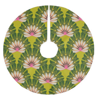 Stylised lotus wallpaper: pink, green. brushed polyester tree skirt