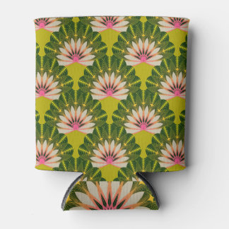 Stylised lotus wallpaper: pink, green. can cooler