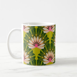 Stylised lotus wallpaper: pink, green. coffee mug