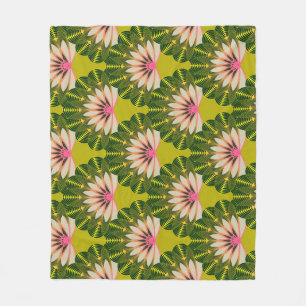 Stylised lotus wallpaper: pink, green. fleece blanket