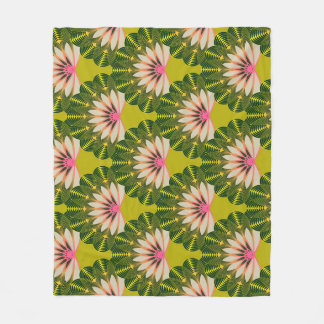 Stylised lotus wallpaper: pink, green. fleece blanket
