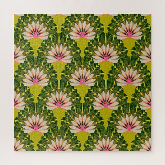 Stylised lotus wallpaper: pink, green. jigsaw puzzle (Vertical)