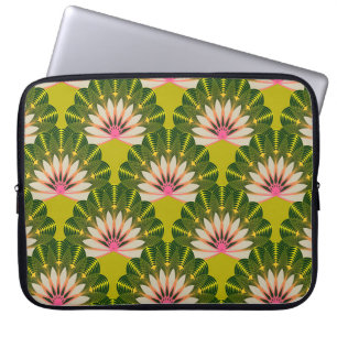 Stylised lotus wallpaper: pink, green. laptop sleeve