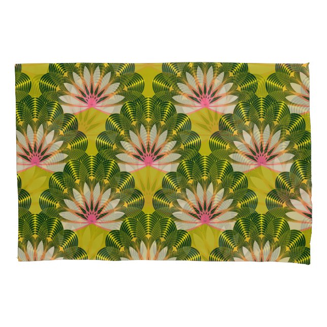 Stylised lotus wallpaper: pink, green. pillowcase (Front)