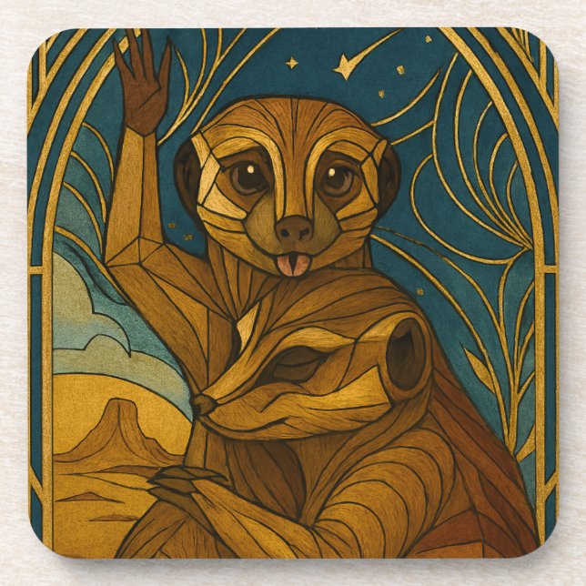 Stylised Meerkat Pair Under Starry Sky Coaster (Front)