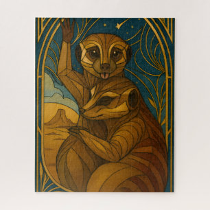 Stylised Meerkat Pair Under Starry Sky Jigsaw Puzzle