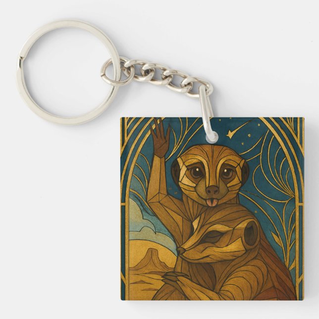 Stylised Meerkat Pair Under Starry Sky Key Ring (Front)