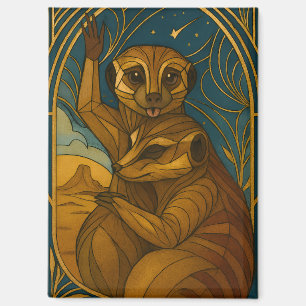 Stylised Meerkat Pair Under Starry Sky Magnet