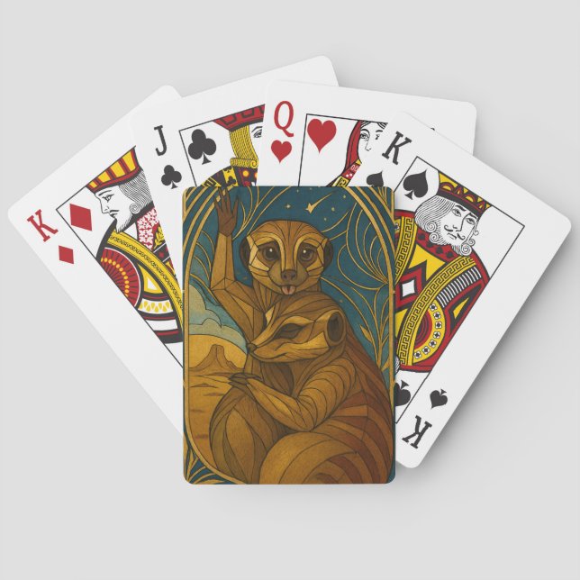 Stylised Meerkat Pair Under Starry Sky Playing Cards (Back)