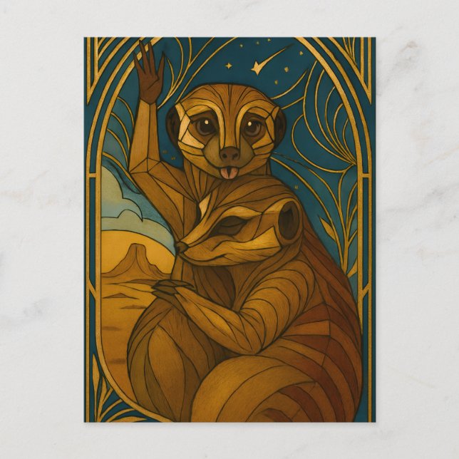 Stylised Meerkat Pair Under Starry Sky Postcard (Front)