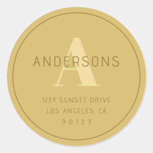 Stylised Modern Minimal Gold Return Address  Classic Round Sticker