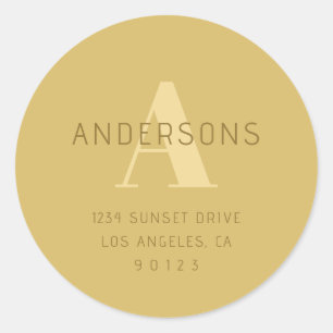 Stylised Modern Minimal Gold Return Address  Classic Round Sticker