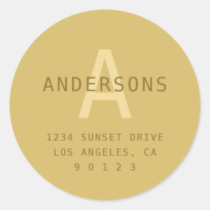 Stylised Modern Minimal Gold Return Address  Classic Round Sticker