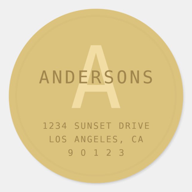 Stylised Modern Minimal Gold Return Address  Classic Round Sticker (Front)