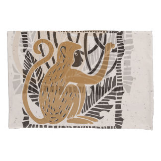 Stylised Monkey Linocut Illustration Pillowcase