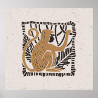 Stylised Monkey Linocut Illustration