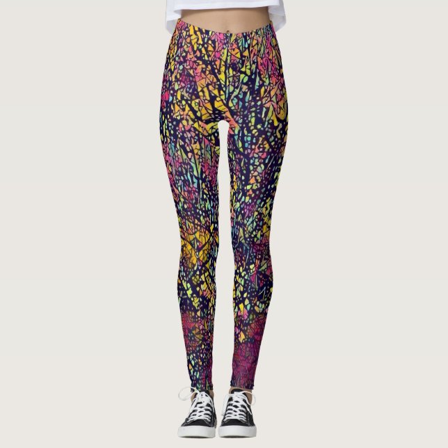 Stylised Mosaic Blossoming Tree Leggings (Front)