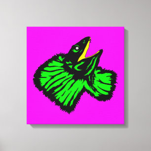 Stylised Neon Green Frilled-neck Lizard Canvas Print