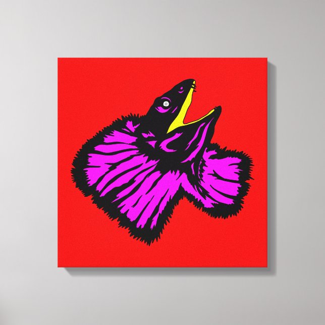 Stylised Neon Pink Frilled-neck Lizard Canvas Print (Front)