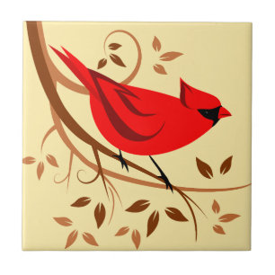 Stylised Northern Cardinal Art Tile