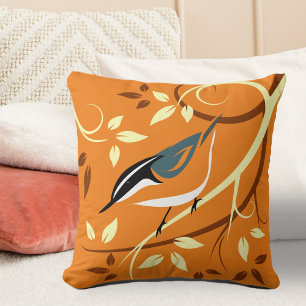 Stylised Nuthatch Bird Art Cushion