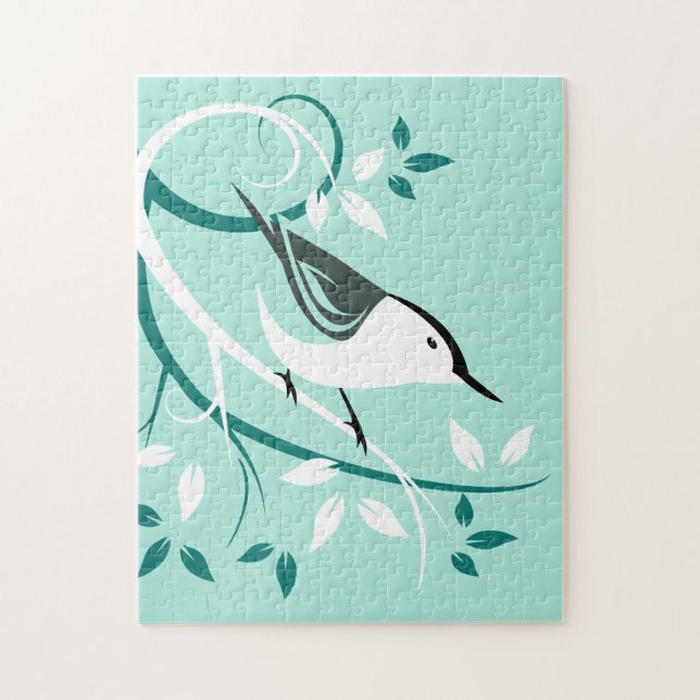 Stylised Nuthatch In Tree Jigsaw Puzzle (Vertical)