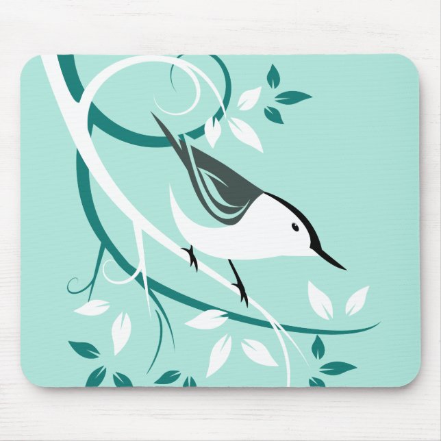 Stylised Nuthatch In Tree Mouse Pad (Front)