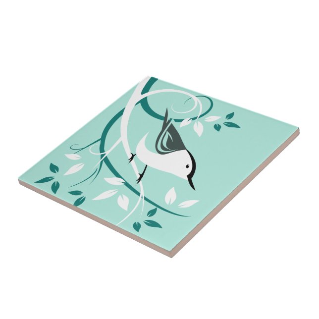 Stylised Nuthatch In Tree Tile (Side)