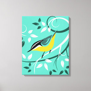Stylised Nuthatch On Tree Branch Canvas Print