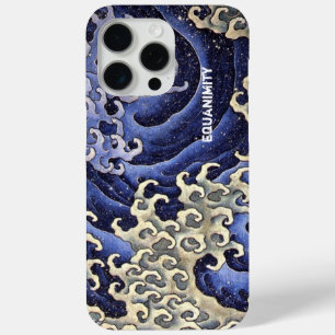 Stylised Ocean Wave Navy Blue and Ivory iPhone 15 Pro Max Case