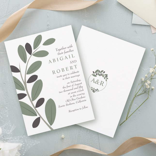Stylised Olive branch Mediterranean charm wedding Invitation (Creator Uploaded)