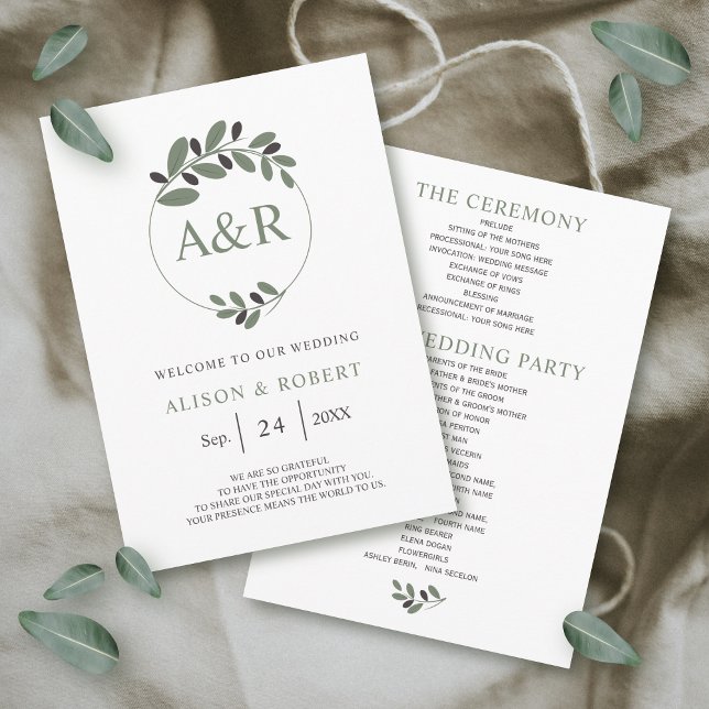 Stylised olive branch Mediterranean charm wedding Programme (Creator Uploaded)