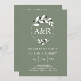 Stylised olive branch Mediterranean green wedding Programme