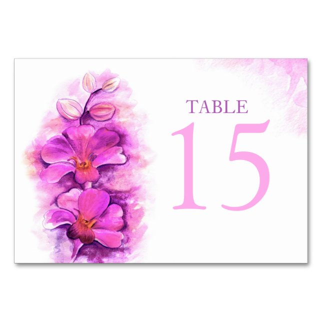 Stylised Orchid pink wedding table card numbers (Back)